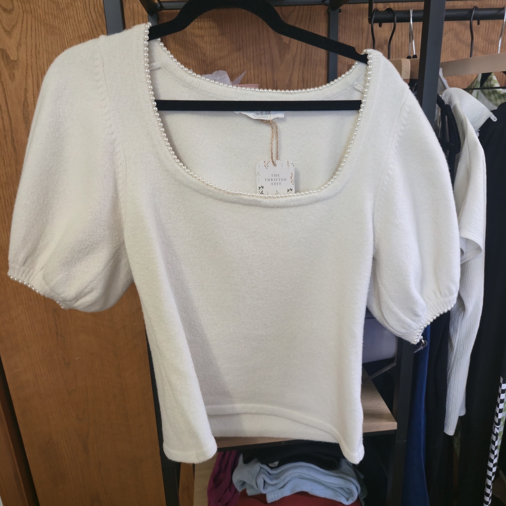 Astr Cream Top with Pearl Accents
